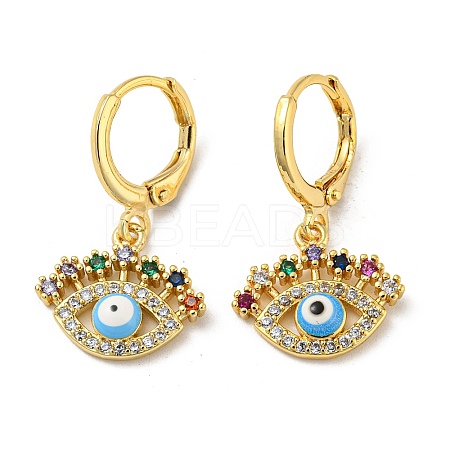 Evil Eye Real 18K Gold Plated Brass Dangle Leverback Earrings EJEW-A033-06G-05-1