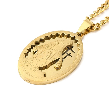 201 Stainless Steel Virgin Mary Oval Pendant Twisted Chain Necklaces LS-NJEW-Q002-04G-1
