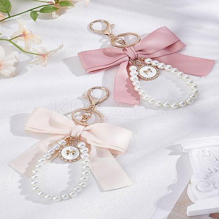 2Pcs 2 Colors Polyester & Zinc Alloy & Resin Keychains AJEW-LP0001-63-1