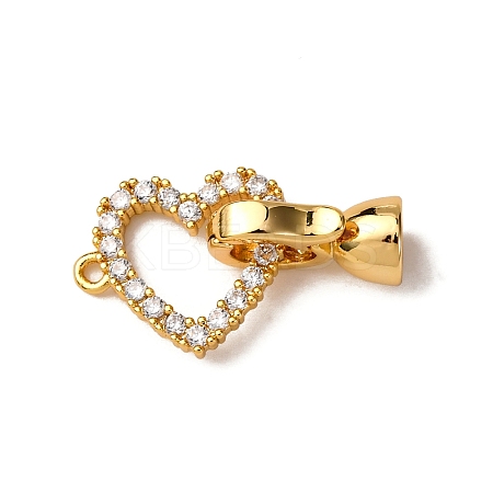Heart Brass Micro Pave Clear Cubic Zirconia Fold Over Clasps KK-Z121-23G-1
