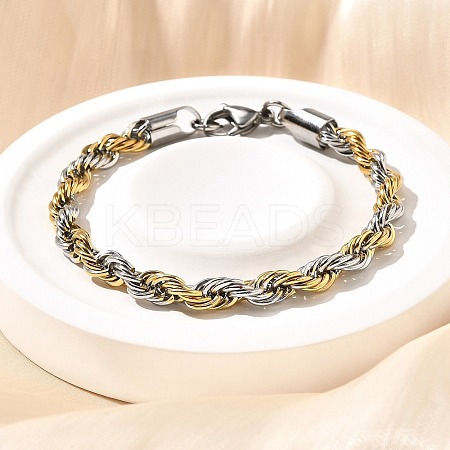 304 Stainless Steel Rope Chain Bracelets for Women BJEW-C091-03B-GP-1
