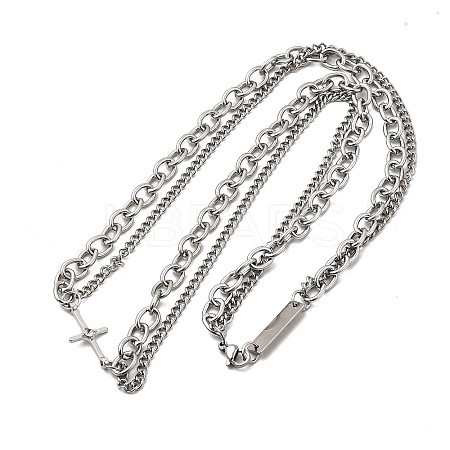 Gothic Style 304 Stainless Steel Link Double Layer Necklaces for Men FS-WG470F1-05-1