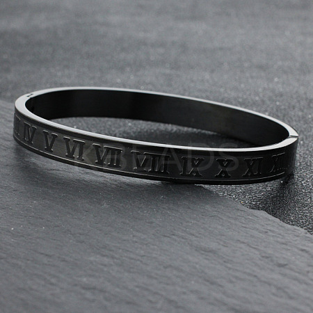 Roman Number Pattern 304 Stainless Steel Hinged Bangles for Couple FS-WG2D392-02-1