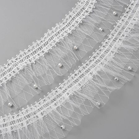 1 Yard Polyester Pleated Lace Ribbons OCOR-WH0090-010-1