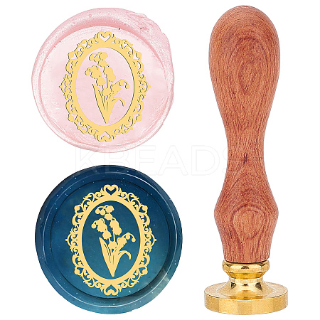 Brass Wax Seal Stamp with Rosewood Handle AJEW-WH0412-0005-1