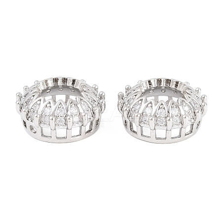 Crown Brass Clear Cubic Zirconia European Beads KK-B186-10P-1