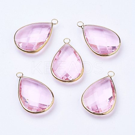 Golden Tone Brass Glass Teardrop Pendants LS-X-GLAA-M006-A-15G-1