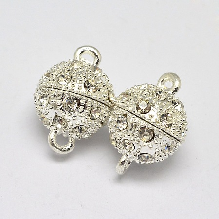 Oval Brass Rhinestone Magnetic Clasps with Loops KK-D507-A-11S-1