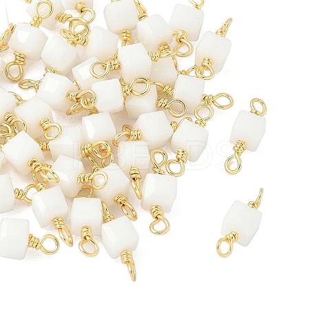 Glass Faceted Cube Connector Charms KK-C097-10G-04-1