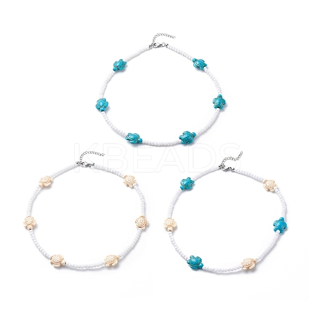 3Pcs 3 Color Dyed Synthetic Turquoise Tortoise & Acrylic Beaded Necklaces Set NJEW-JN04036-1