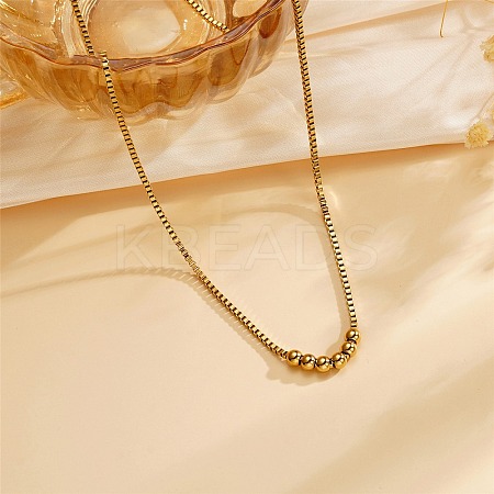 304 Stainless Steel Cable Chain Round Beads Pendant Necklaces for Women NJEW-Z047-02G-1