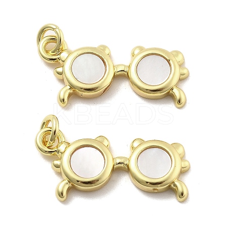 Brass Pave Natural White Shell Pendants KK-U060-02G-1