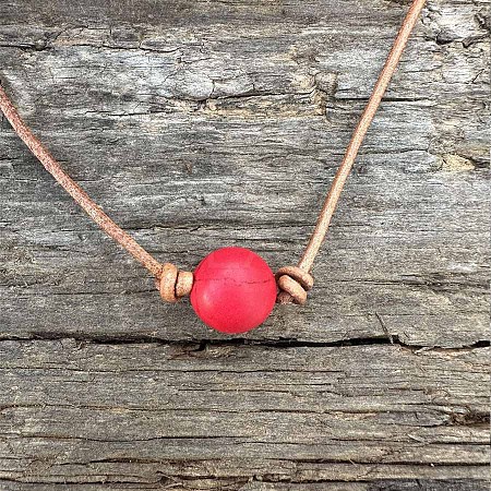 Synthetic Turquoise Dyed Round Ball Pendant Genuine Leather Handmade Necklace Simple Elegant Jewelry IU3089-4-1