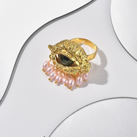 Evil Eye Alloy Adjustable Rings RJEW-A057-02G-1