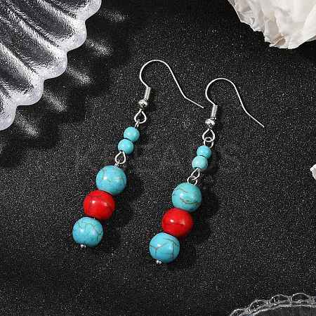 Brass Synthetic Turquoise Dangle Earrings EJEW-JE06589-03-1