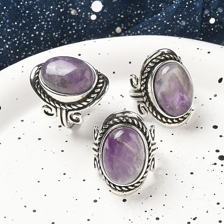 Natural Amethyst Adjustable Rings RJEW-I108-01AS-14-1