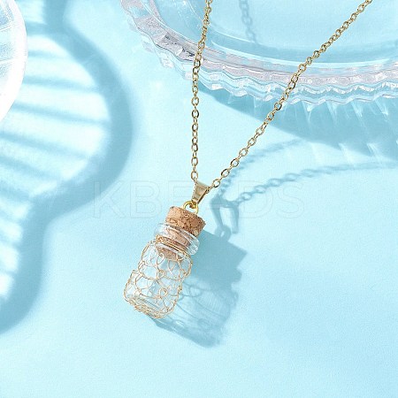 Copper Wire Wrapped Empty Glass Bottle Pendant 304 Stainless Steel Cable Chain Necklaces for Women Men NJEW-JN05276-1