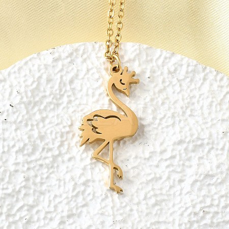 304 Stainless Steel Flamingo Shaped Pendant Cable Chain Necklaces for Women Men NJEW-Q032-02B-G-1