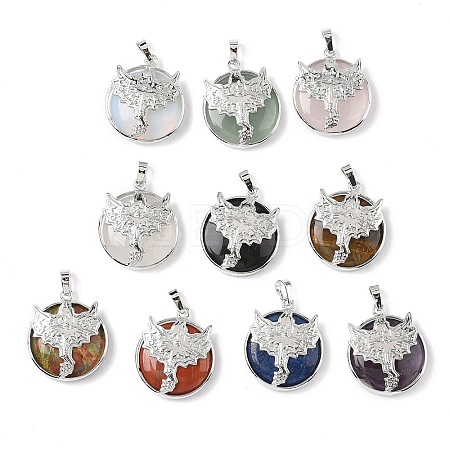 Natural & Synthetic Mixed Gemstone Flat Round Pendants G-G279-01P-1