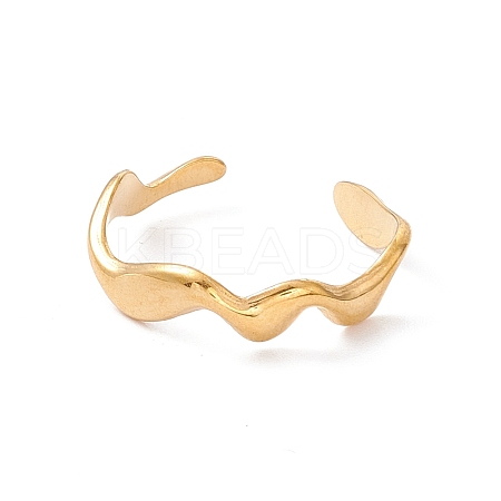 Ion Plating(IP) 304 Stainless Steel Wave Open Cuff Ring for Women X-RJEW-H107-04G-1