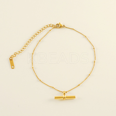 201 Stainless Steel T Bar Charm Anklets for Women FS-WG8F6B6-01-1