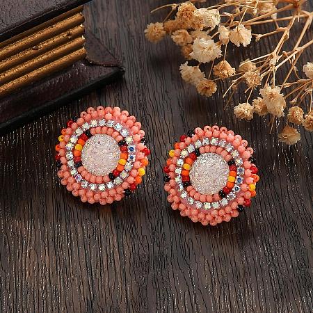 Bohemian Style Vintage Colorful Glass Seed Bead & Rhinestone Beaded Stud Earrings VY5957-4-1