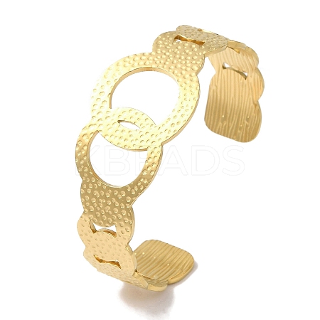 304 Stainless Steel Textured Ring Open Cuff Bangles for Women BJEW-I315-03G-1