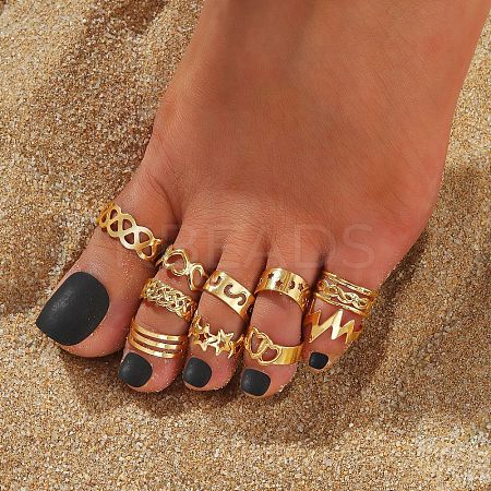 10Pcs 10 Styles Alloy Cuff Toe Rings FS-WGB499F-01-1