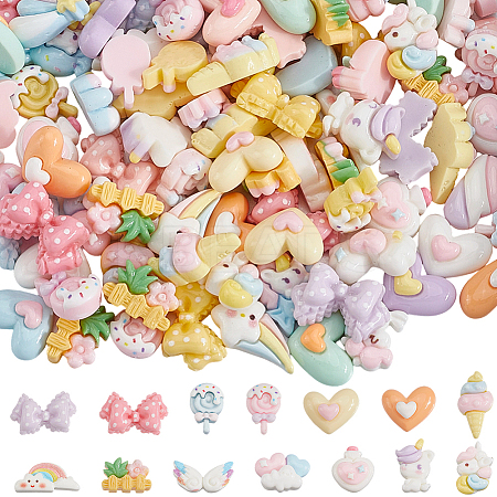 120Pcs 6 Styles Opaque Resin Decoden Cabochons RESI-SP0001-27-1