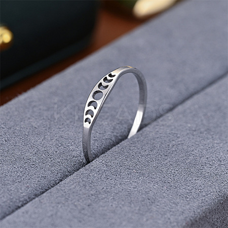 Hollow Moon Phase 304 Stainless Steel Finger Rings FS-WG454BE-03-1