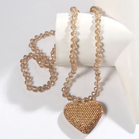 Valentine's Day Heart Alloy Rhinestone Pendant Glass Beaded Necklaces for Women FS-WG456B3-08-1