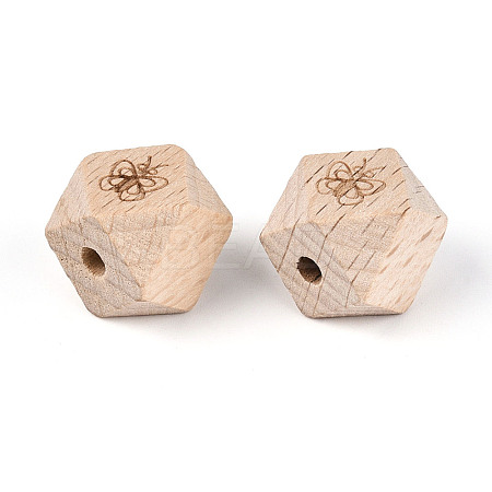 Laser Engraved Beech Wood Faceted Beads WOOD-T033-10B-1