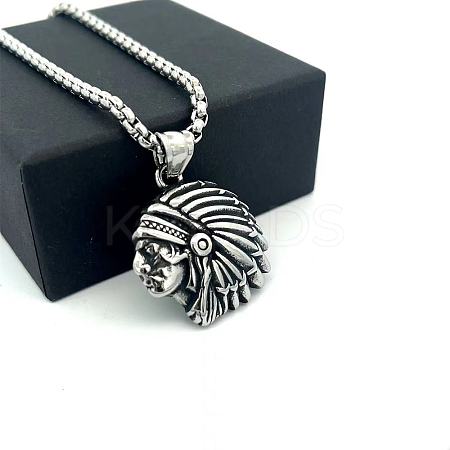 Vintage 304 Stainless Steel Native American Pendant Hip Hop Men's Necklaces ZS3655-1