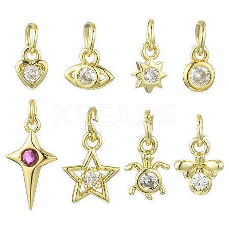 16Pcs 8 Style Brass Micro Pave Cubic Zirconia Charms ZIRC-CJ0003-33-1