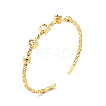 Clear Cubic Zirconia Geometry Open Cuff Bangle BJEW-M231-05G-1