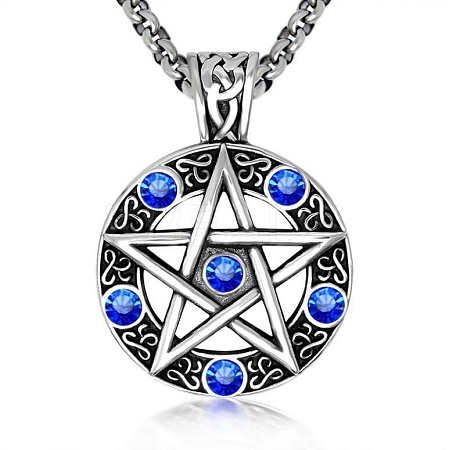 Star Stainless Steel Rhinestone Pendant Necklaces for Men PW-WG30879-02-1