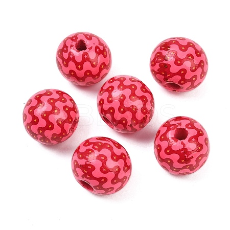 Christmas Printed Schima Wood European Beads WOOD-I015-01P-1