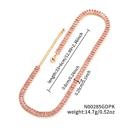 Brass Pave Rectangle Cubic Zirconia Tennis Necklaces for Women PW2283-2-1