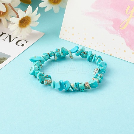 Synthetic Turquoise(Dyed) Chip Bead Stretch Bracelets for Children BJEW-JB06388-08-1