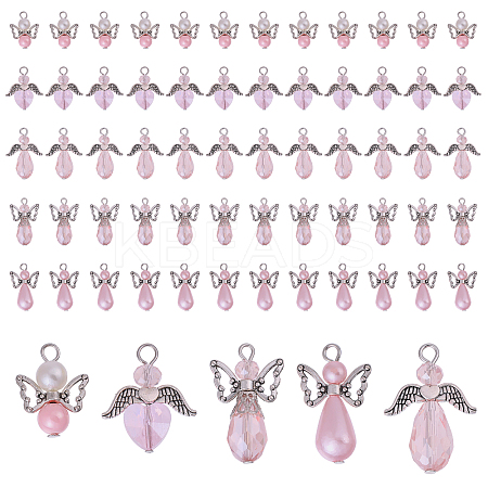 60Pcs 5 Styles Tibetan Style Alloy Butterfly Bead & ABS Plastic Pearl & Glass Pendants PALLOY-CA00015-1