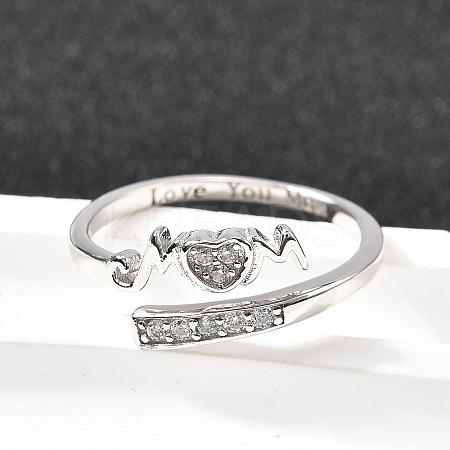 Heart 925 Sterling Silver Cubic Zirconia Cuff Rings for Women RJEW-S631-03P-1