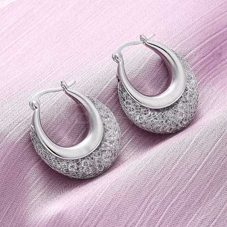 Brass Clear Cubic Zirconia Hoop Earrings EJEW-R025-36P-1