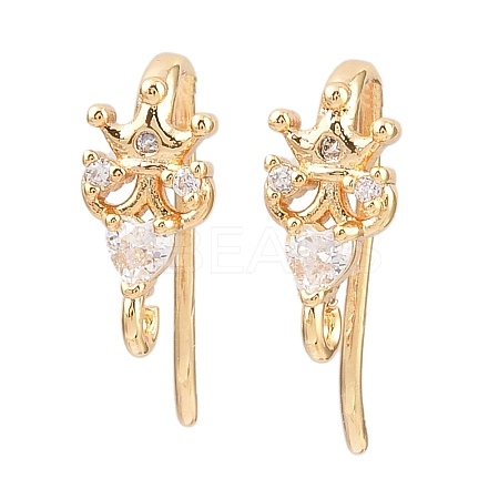 Brass Micro Pave Clear Cubic Zirconia Crown Earring Hooks KK-A274-04G-1