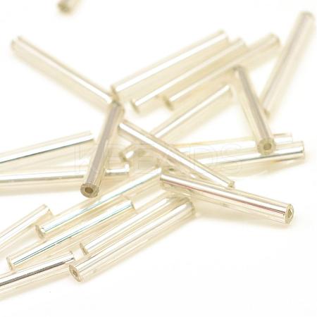 Silver Lined Transparent Glass Bugle Beads SEED-R028-2x18-B02-1