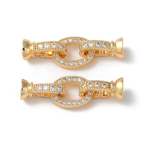 Rack Plating Brass Pave Clear Cubic Zirconia Fold Over Clasps KK-M264-14G-1