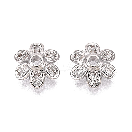 Brass Micro Pave Clear Cubic Zirconia Bead Caps KK-Q071-08P-02-1