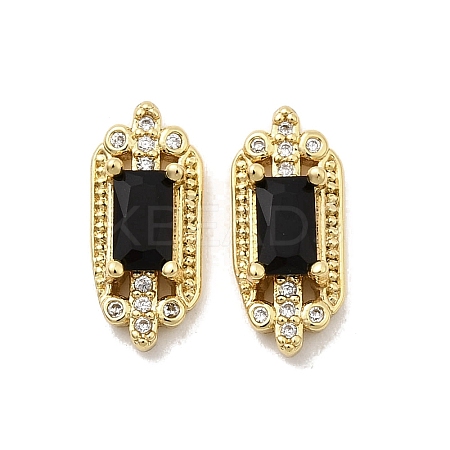 Rectangle Brass Pave Clear Cubic Zirconia Cabochons KK-A275-14G-1