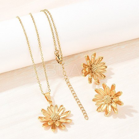 304 Stainless Steel Pendant Necklaces & Stud Earrings Set for Women SJEW-G086-01G-1