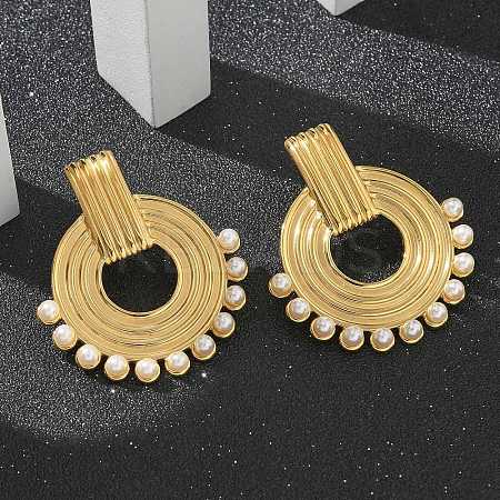 304 Stainless Steel ABS Imitation Pearl Stud Earrings LS-EJEW-M069-02G-1