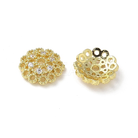 Brass Clear Cubic Zirconia Bead Caps KK-A236-15C-G-1